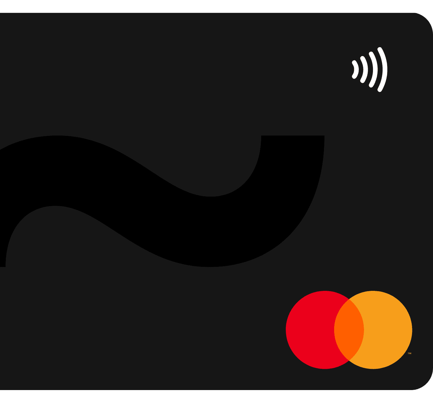 Telda card with contactless payment logo and mastercard logo