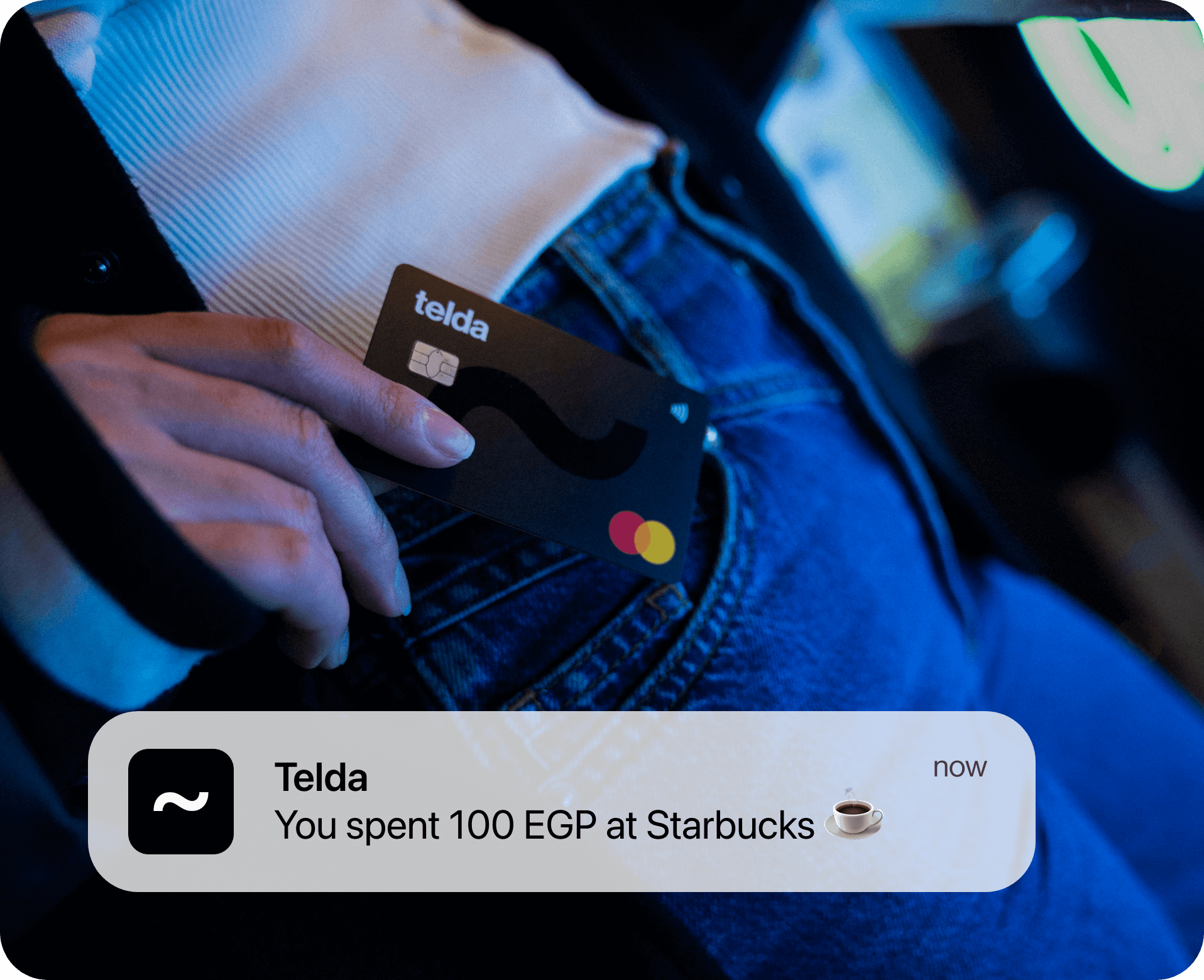 Someone is buying with his telda card on POS through contactless payments